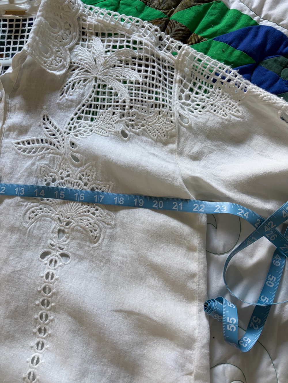 White Linen Tropical Floral Embroidered Eyelet Crochet - Picture 4 of 8